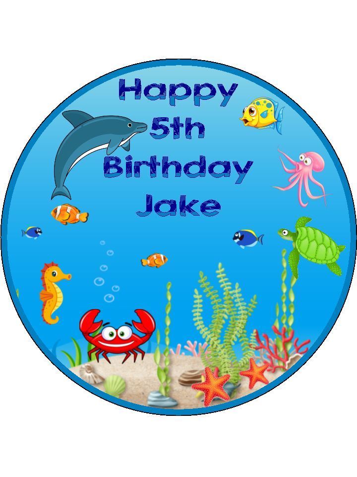 Ocean sealife under the sea Personalised Edible Cake Topper Round Icing Sheet - The Cooks Cupboard Ltd