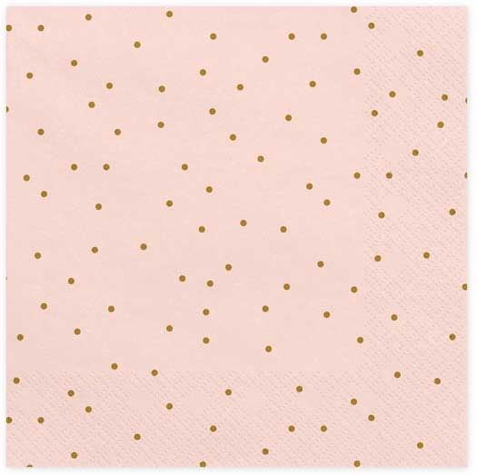 Pack of 20 - 3 ply Paper Napkins - Pink with Gold Polka Dot