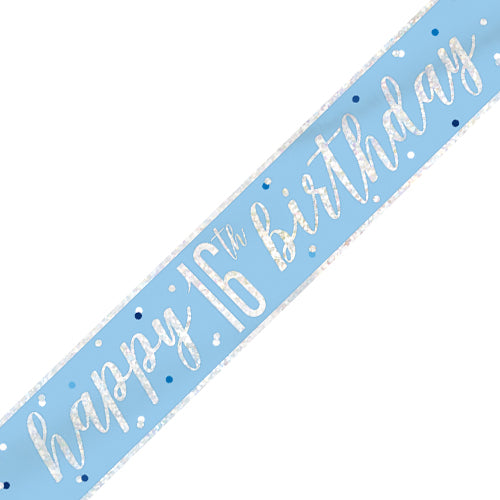 Pale Blue & Silver Age 16 16th Birthday Celebration Happy Birthday Banner