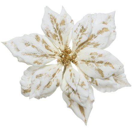 Poinsettia Clip Flower White with Gold Detail