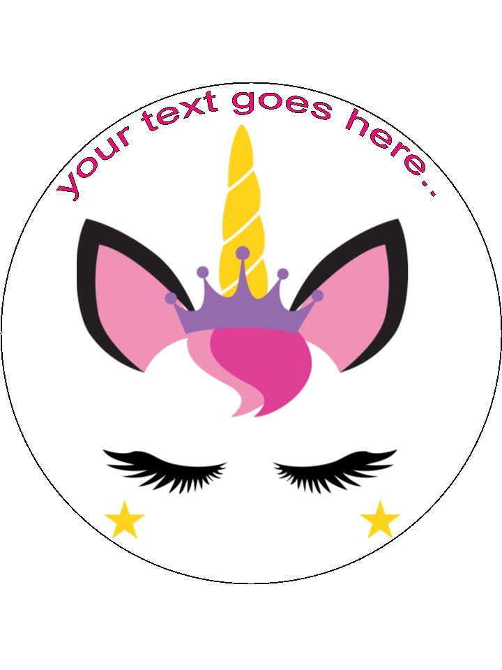 Pretty Unicorn Face Horn Personalised Edible Cake Topper Round Icing Sheet - The Cooks Cupboard Ltd