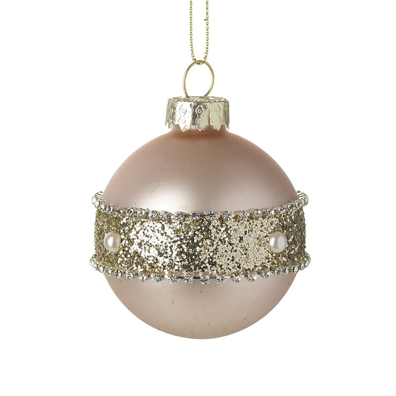 Dusky Pink Glass Bauble Decorated Centre Bling and Pearl Design - The Cooks Cupboard Ltd