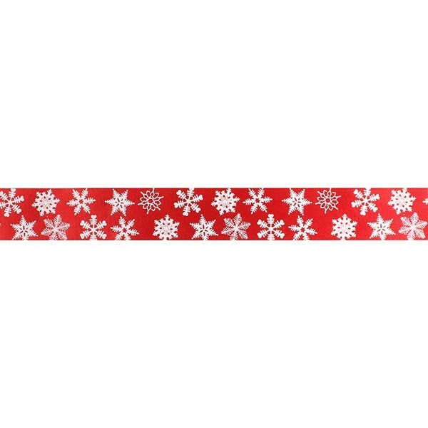 Red Ribbon With White Snowflakes - 24mm - The Cooks Cupboard Ltd