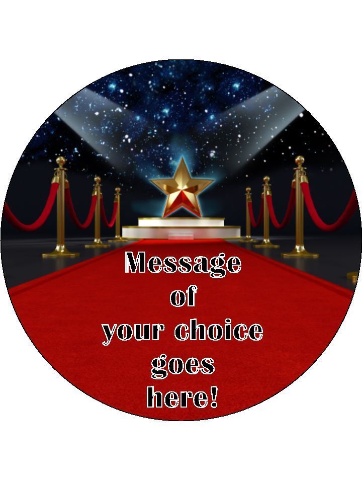 Red carpet hollywood Movie Star Personalised Edible Cake Topper Round Icing Sheet - The Cooks Cupboard Ltd