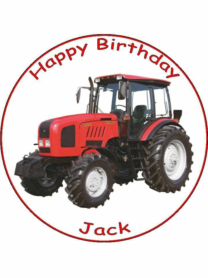 Red tractor farm tractor vehicle farmer Personalised Edible Cake Topper Round Icing Sheet - The Cooks Cupboard Ltd