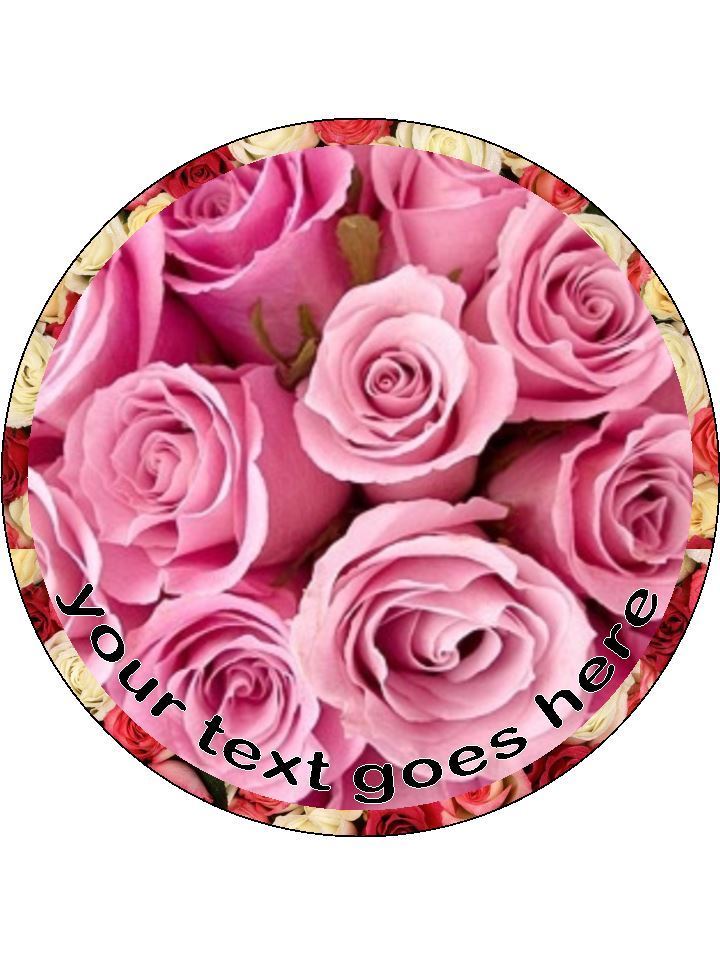 Roses pink & white flowers Personalised Edible Cake Topper Round Icing Sheet - The Cooks Cupboard Ltd
