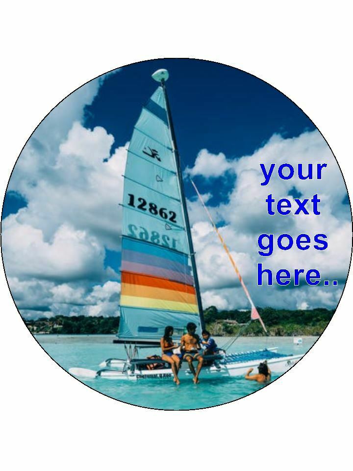 Sailing Boat ocean sea Personalised Edible Cake Topper Round Icing Sheet - The Cooks Cupboard Ltd