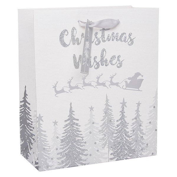 Santa Sleigh Large Christmas Gift Bag with Tag & Glitter Detail - The Cooks Cupboard Ltd