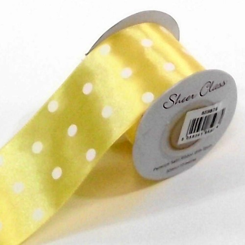 Satin Ribbon with Polka Dot Spots 50mm - Gold - The Cooks Cupboard Ltd