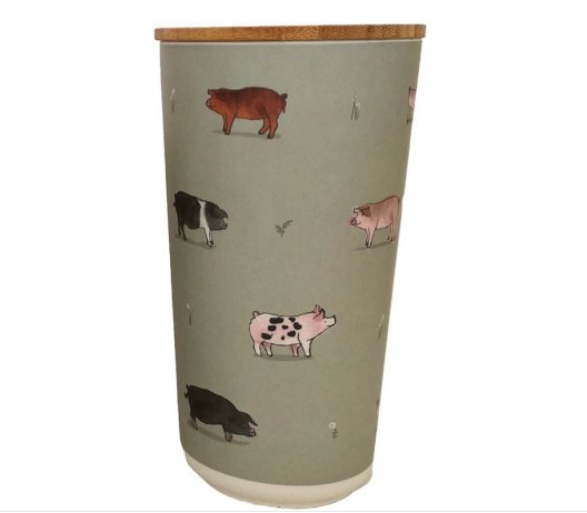 Willow Farm Bamboo Pig Motif Storage Jar - The Cooks Cupboard Ltd
