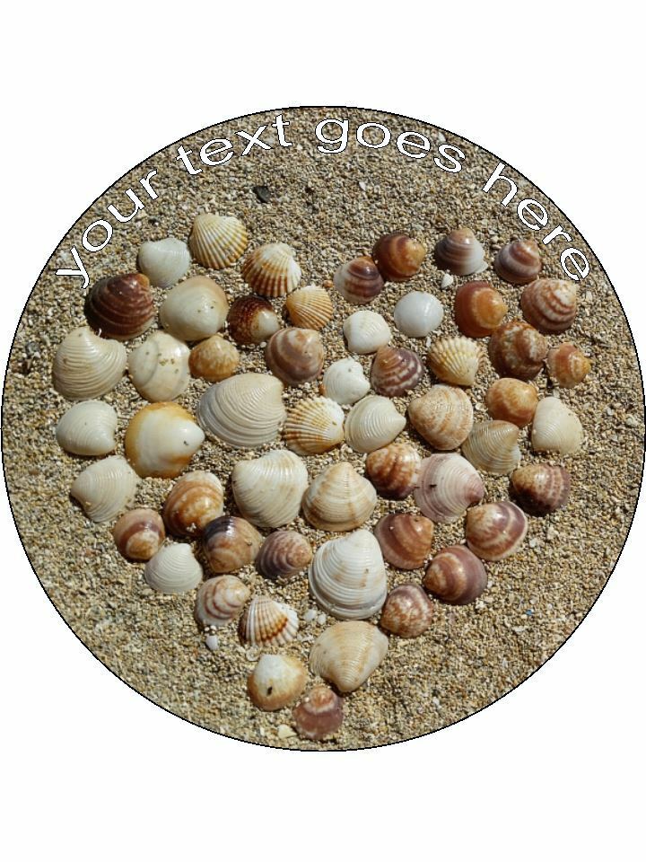 Sea shells beach heart Personalised Edible Cake Topper Round Icing Sheet - The Cooks Cupboard Ltd
