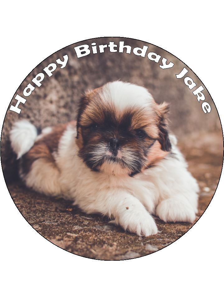 Shih tzu dog puppy cute Personalised Edible Cake Topper Round Icing Sheet - The Cooks Cupboard Ltd
