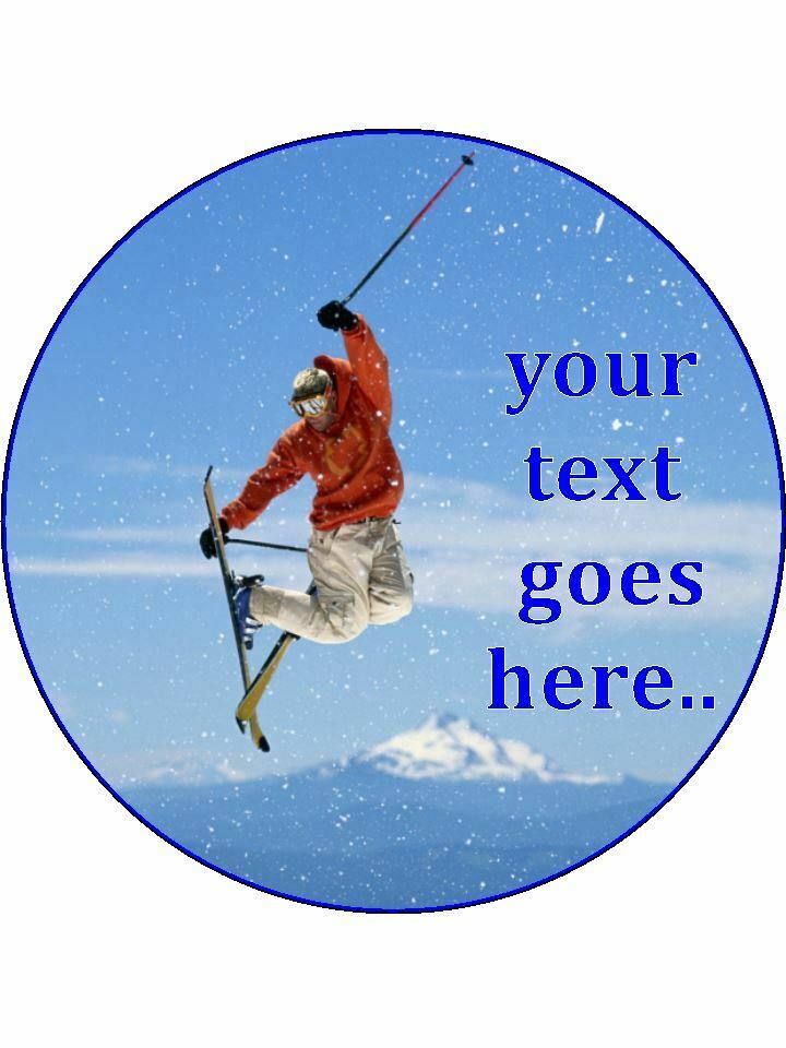 Skiing snow sport holiday Personalised Edible Cake Topper Round Icing Sheet - The Cooks Cupboard Ltd