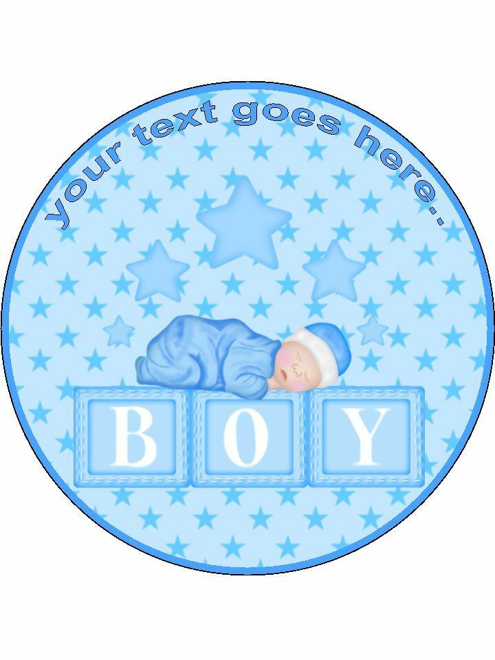 Sleeping Blue Baby shower Personalised Edible Cake Topper Round Icing Sheet - The Cooks Cupboard Ltd