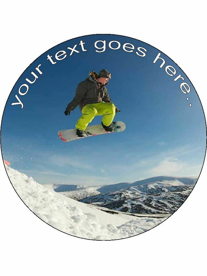 Snowboarding sport Personalised Edible Cake Topper Round Icing Sheet - The Cooks Cupboard Ltd