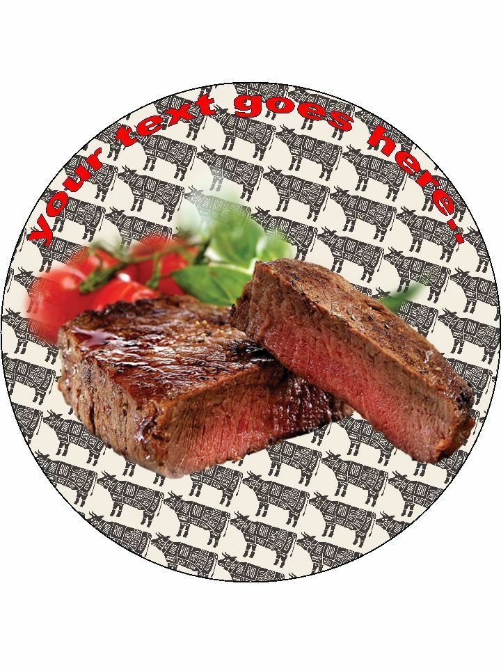 Steak Meat Cow Beef food Personalised Edible Cake Topper Round Icing Sheet - The Cooks Cupboard Ltd
