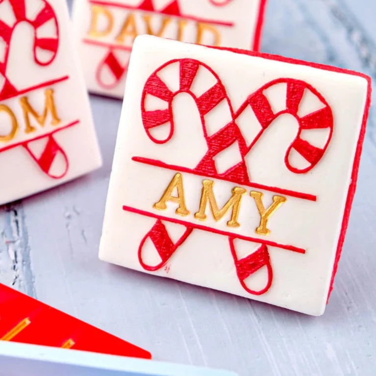 Sweet Stamp OUTboss Outbossing Sugarcraft Stamp - Candy Cane with Space for Name - Kate's Cupboard