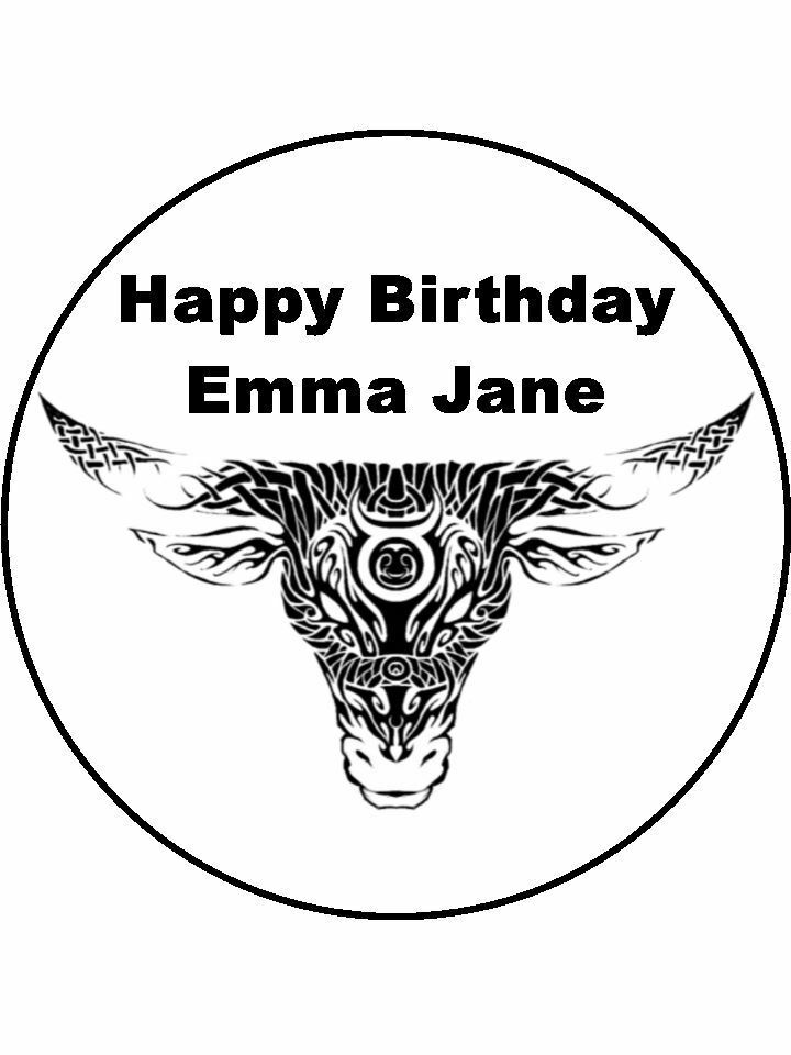 Taurus Zodiac Birth star sign Personalised Edible Cake Topper Round Icing Sheet - The Cooks Cupboard Ltd