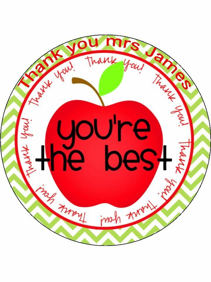 Thank you teacher red apple Personalised Edible Cake Topper Round Icing Sheet - The Cooks Cupboard Ltd
