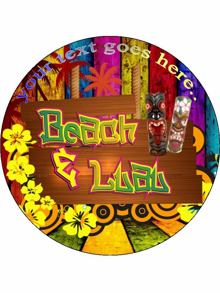 Tiki Party Beach Luau Personalised Edible Cake Topper Round Icing Sheet - The Cooks Cupboard Ltd