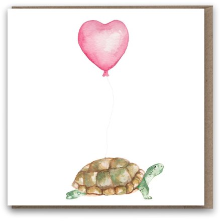 Tortoise With Pink Heart Balloon Greeting Card