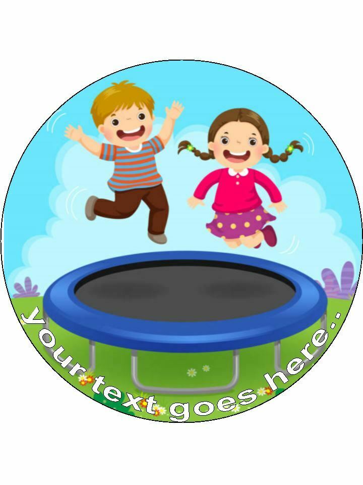 Trampoline party jumping Personalised Edible Cake Topper Round Icing Sheet - The Cooks Cupboard Ltd