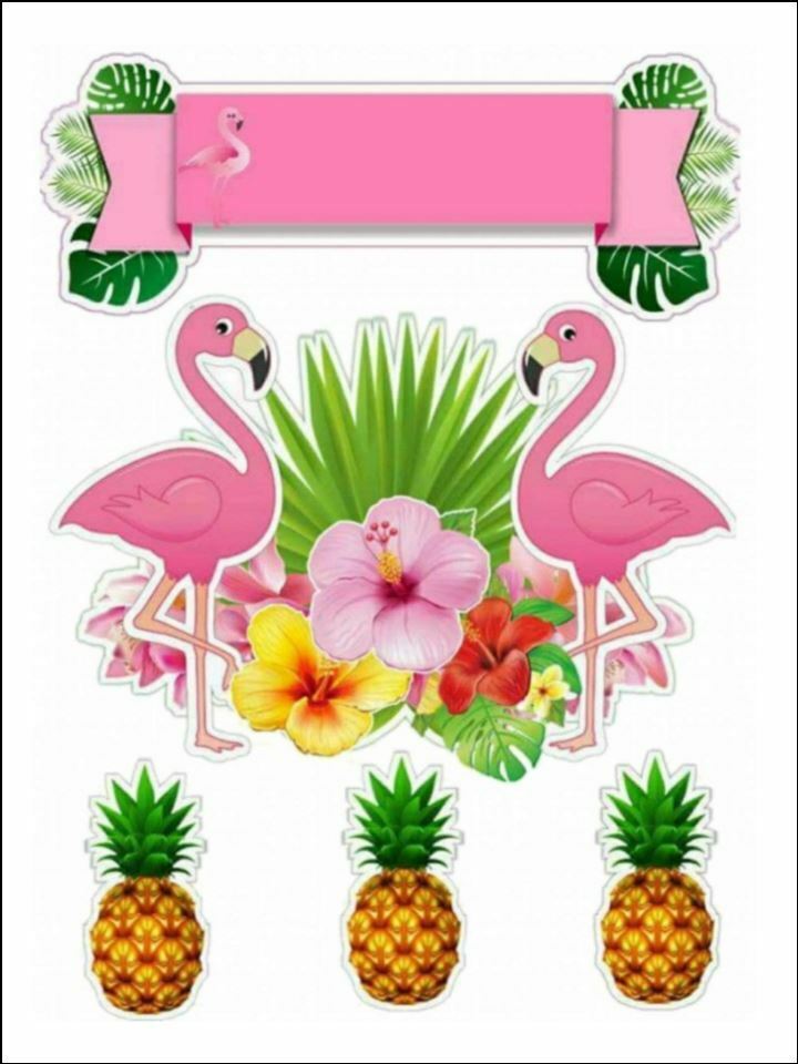 Tropical leaves leaf flamingo Pineapple Edible Printed Cake Decor Toppers Icing Sheet