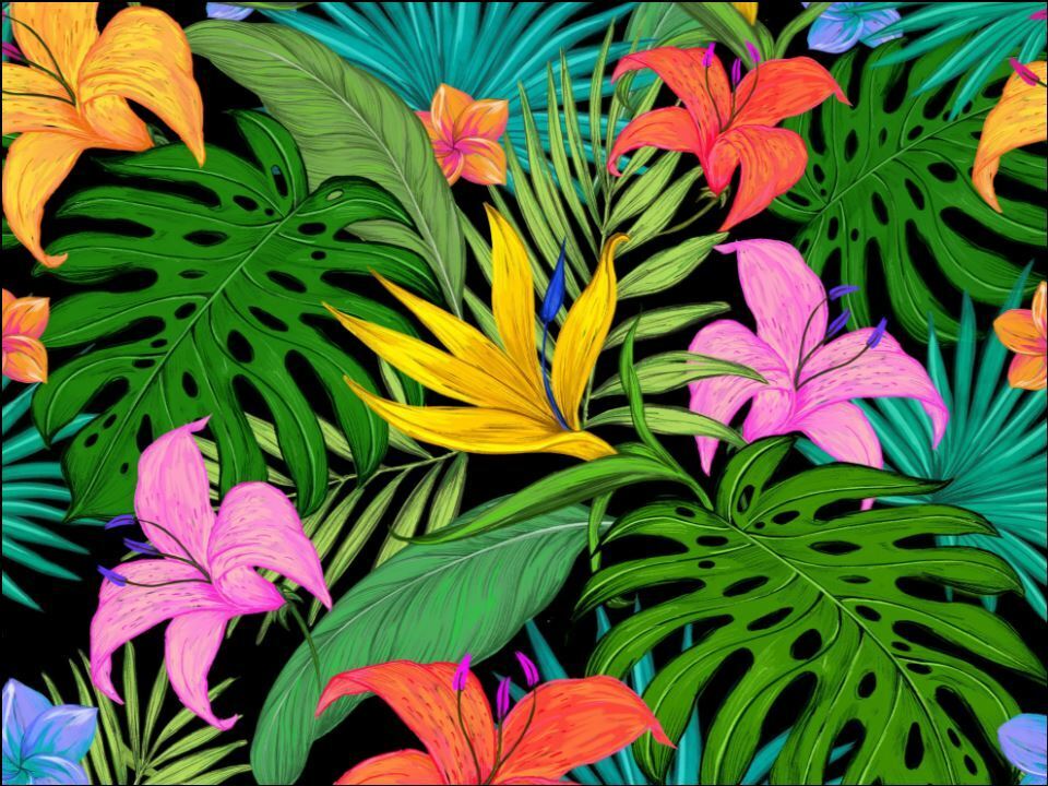 Tropical leaves leaf flowers Edible Printed Cake Decor Toppers Icing Sheet