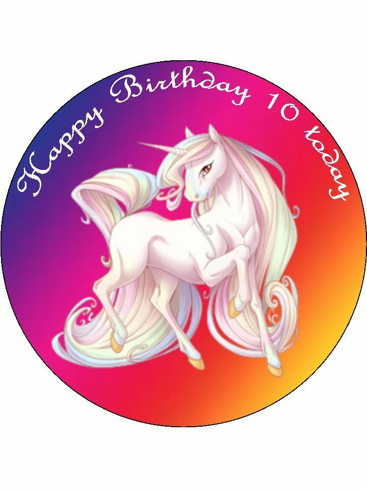 Unicorn rainbow multi colour Personalised Edible Cake Topper Round Icing Sheet - The Cooks Cupboard Ltd