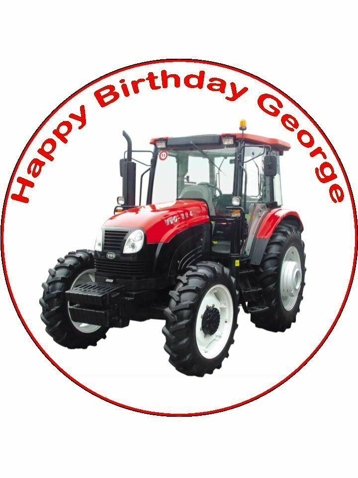 Vehicle tractor Red farming farm Personalised Edible Cake Topper Round Icing Sheet - The Cooks Cupboard Ltd