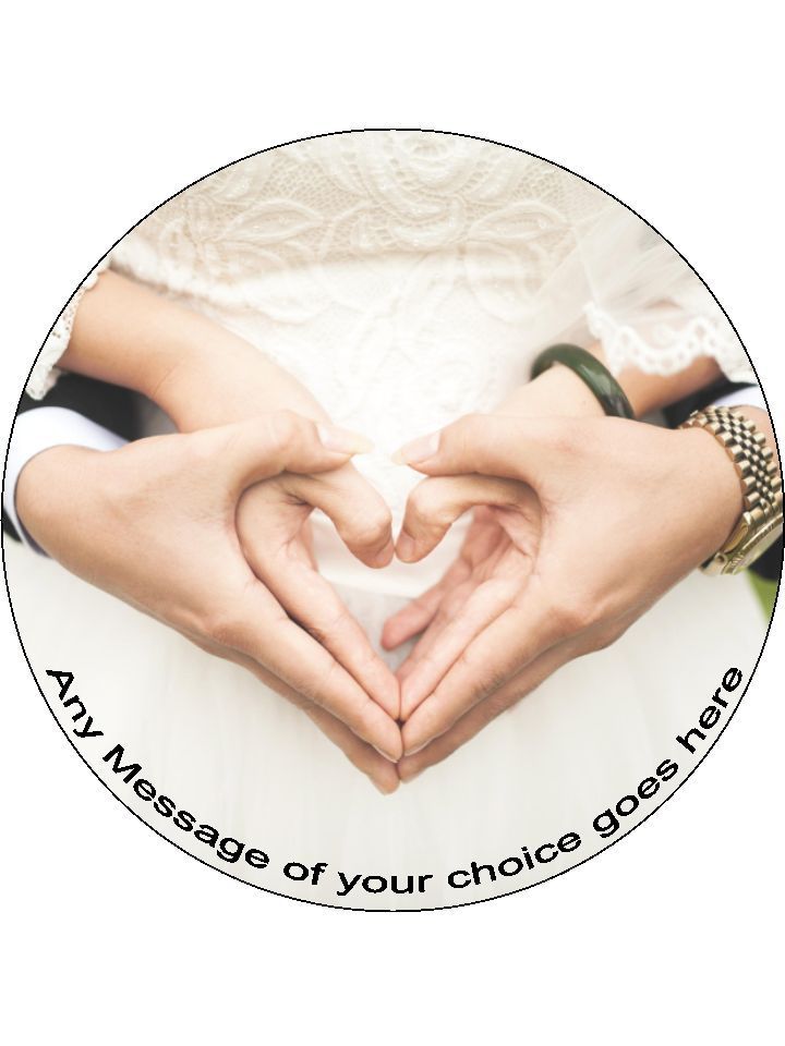 Wedding Couple Heart hands Personalised Edible Cake Topper Round Icing Sheet - The Cooks Cupboard Ltd