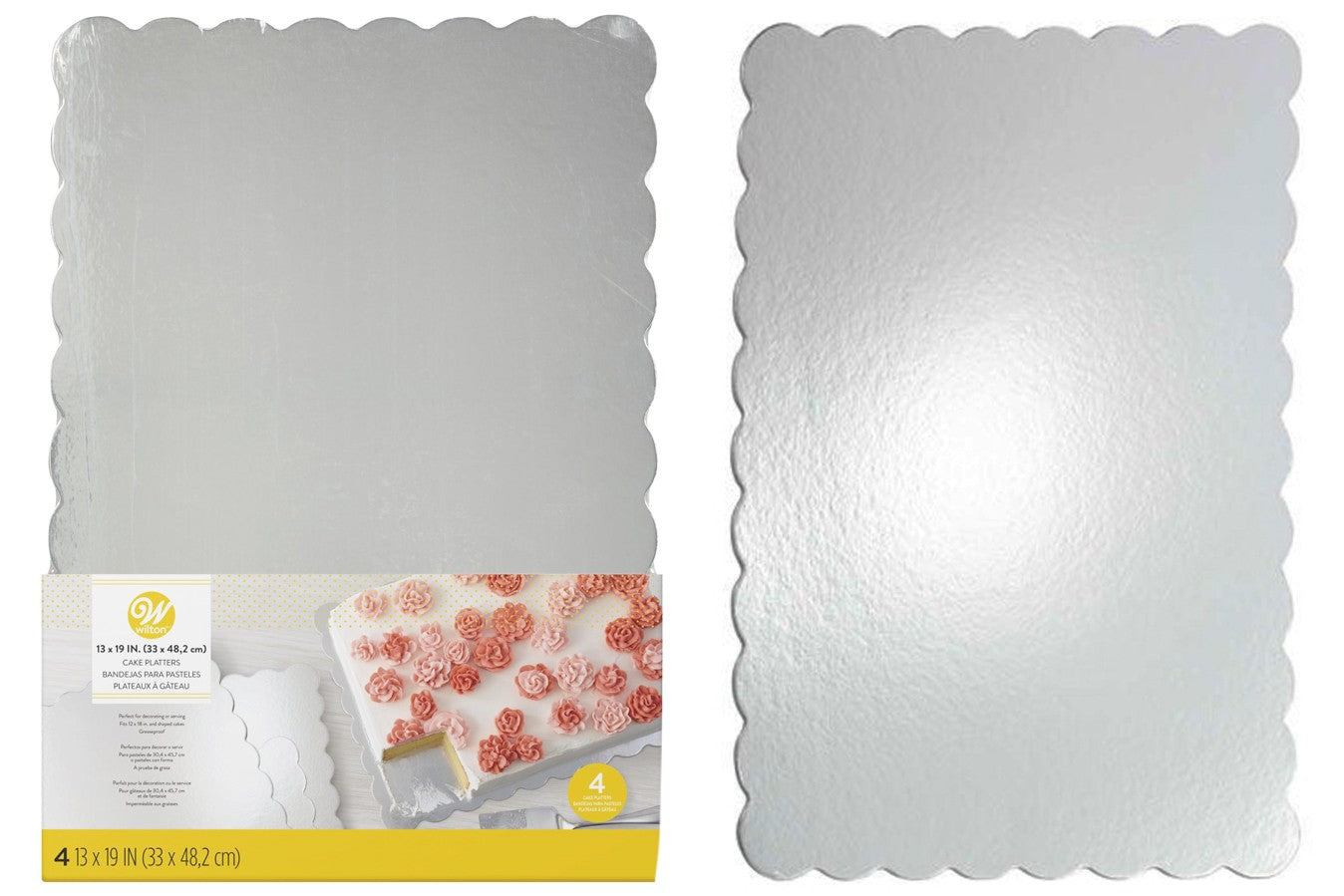 Wilton Scalloped Rectangle Silver Cake Boards - Pack of 4 - 13" X 19"