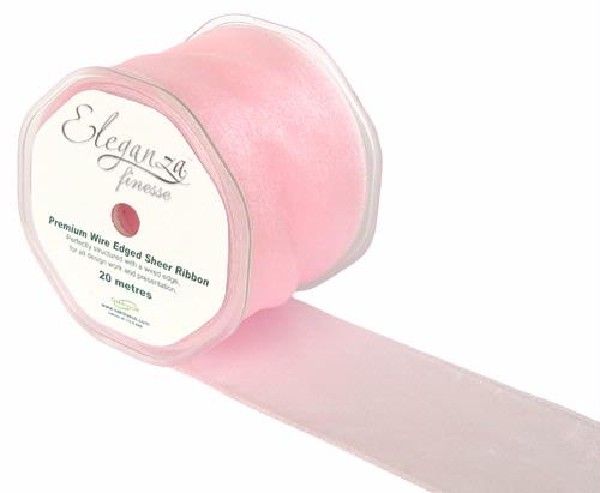 Wired Edge Sheer Organza Ribbon - Light Pink - 70mm