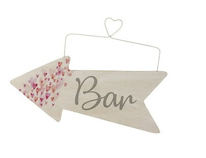 Wooden Event Arrow With Tiny Hearts and Wire Hanger - BAR - The Cooks Cupboard Ltd