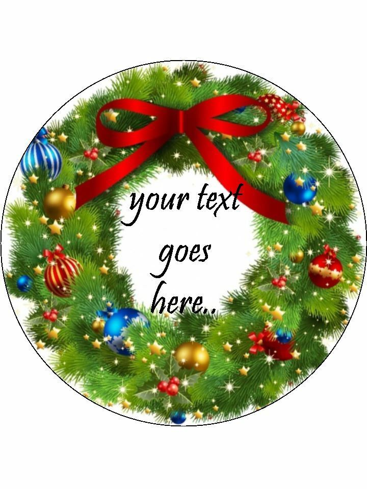 Wreath green Christmas xmas Personalised Edible Cake Topper Round Icing Sheet - The Cooks Cupboard Ltd