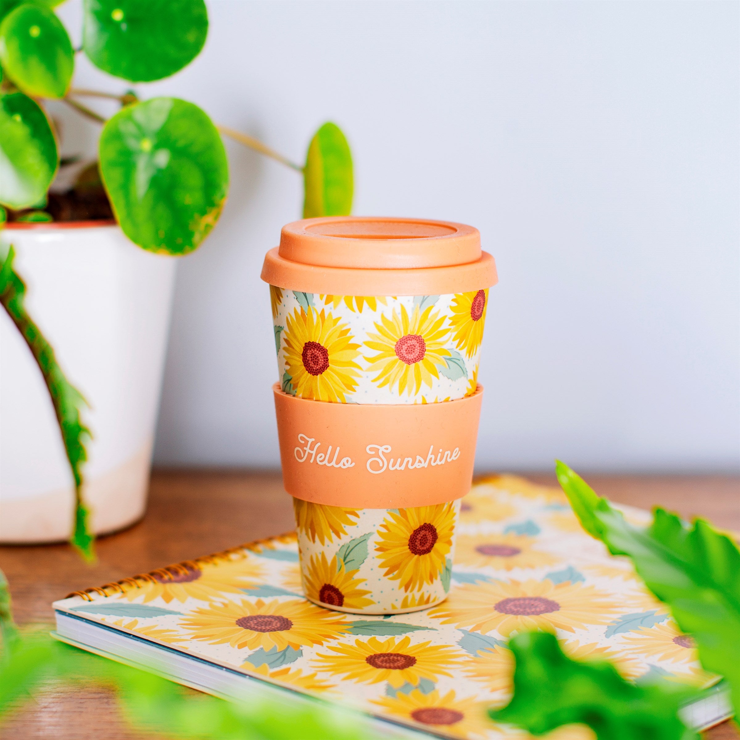 Sunflowers Bamboo Travel Coffee Cup with Silicone Lid - The Cooks Cupboard Ltd