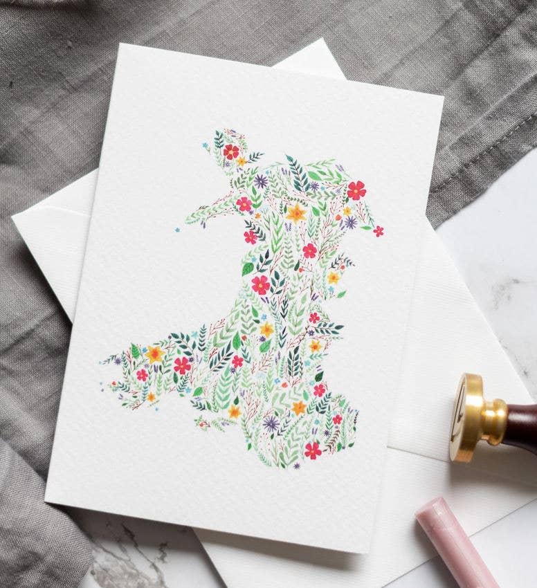 Eleri Haf Designs - Floral Map of Wales Greeting Card