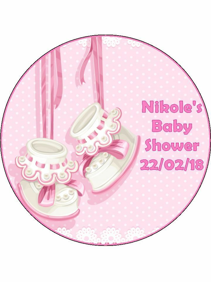 baby shower pink boots booties Personalised Edible Cake Topper Round Icing Sheet - The Cooks Cupboard Ltd