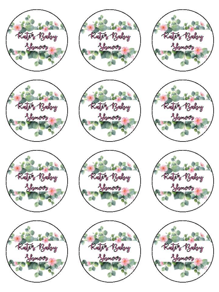 Personalised Foliage Pretty Eucalyptus Baby Shower Celebration Edible Printed Cupcake Toppers Icing Sheet of 12 Toppers