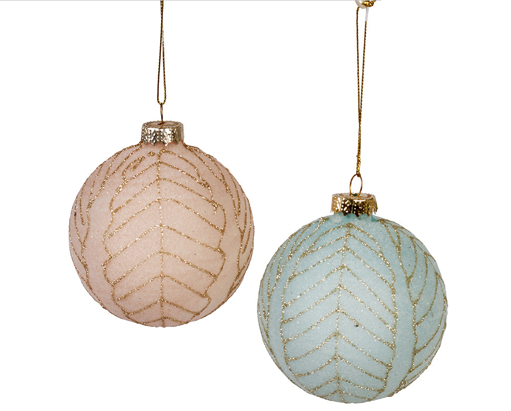 Soft Pink or Green Gold Glitter Leaf Christmas Hanging Ornament Bauble - Kate's Cupboard