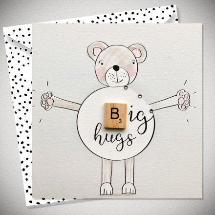 Greeting Card with Envelope - Big Hugs Teddy Bear Scrabble Letter Card