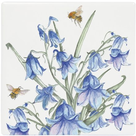 Fine China Bee-tanical Coaster with Cork Back - Bluebells and Bees