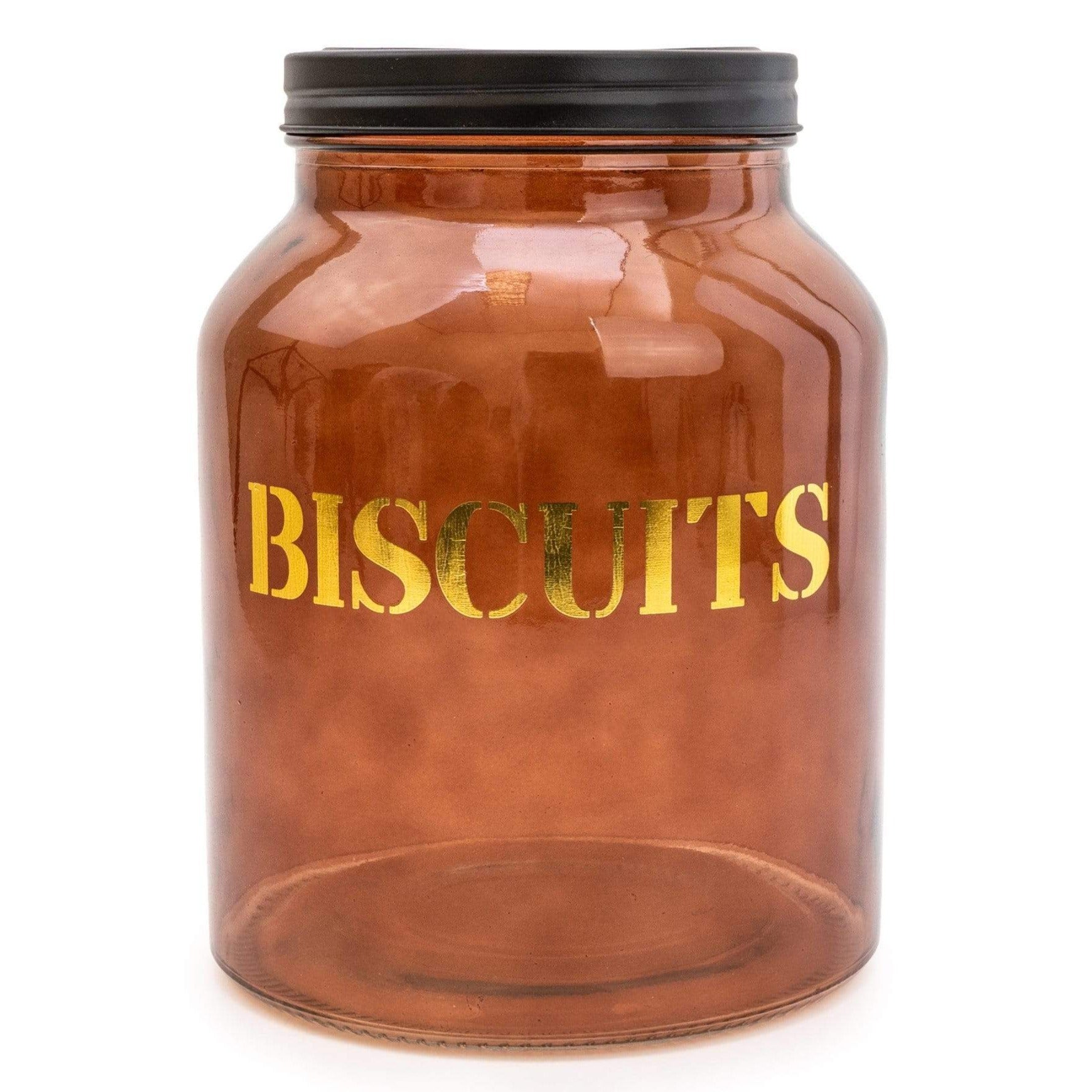 Vintage Amber Glass Storage Jar with Gold Detail - Biscuit - Kate's Cupboard