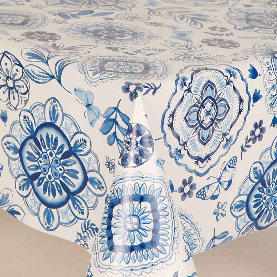 Blue China PVC Wipe Clean Vinyl Table Covering / Table Cloth