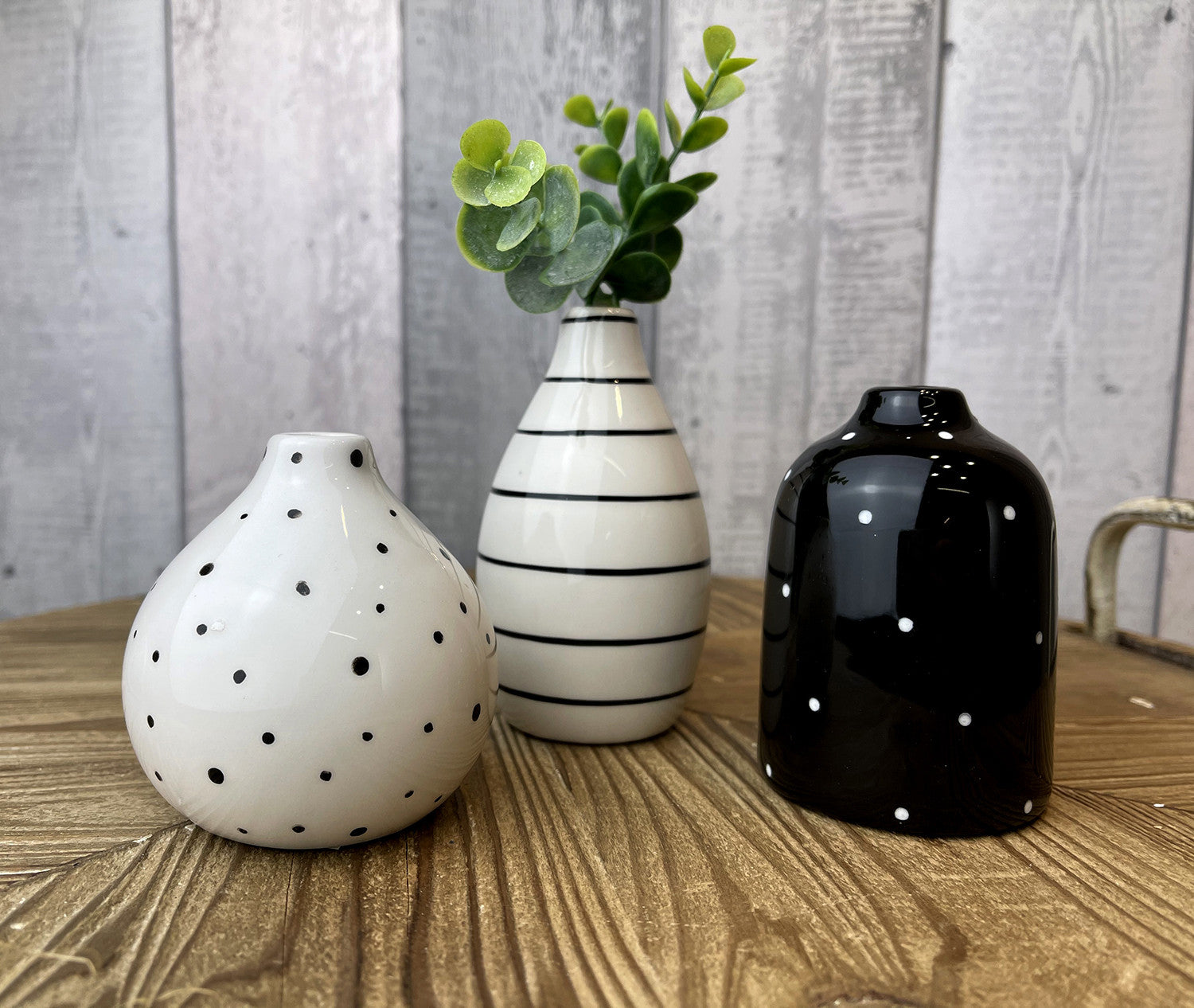 Set of Three Bud Vases in Black and White - Kate's Cupboard