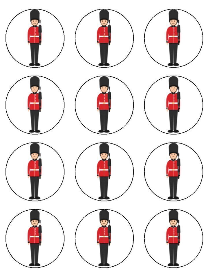 King's Guard Royal Soldiers Great Britain Patriotic Edible Printed Cupcake Toppers Icing Sheet of 12 Toppers