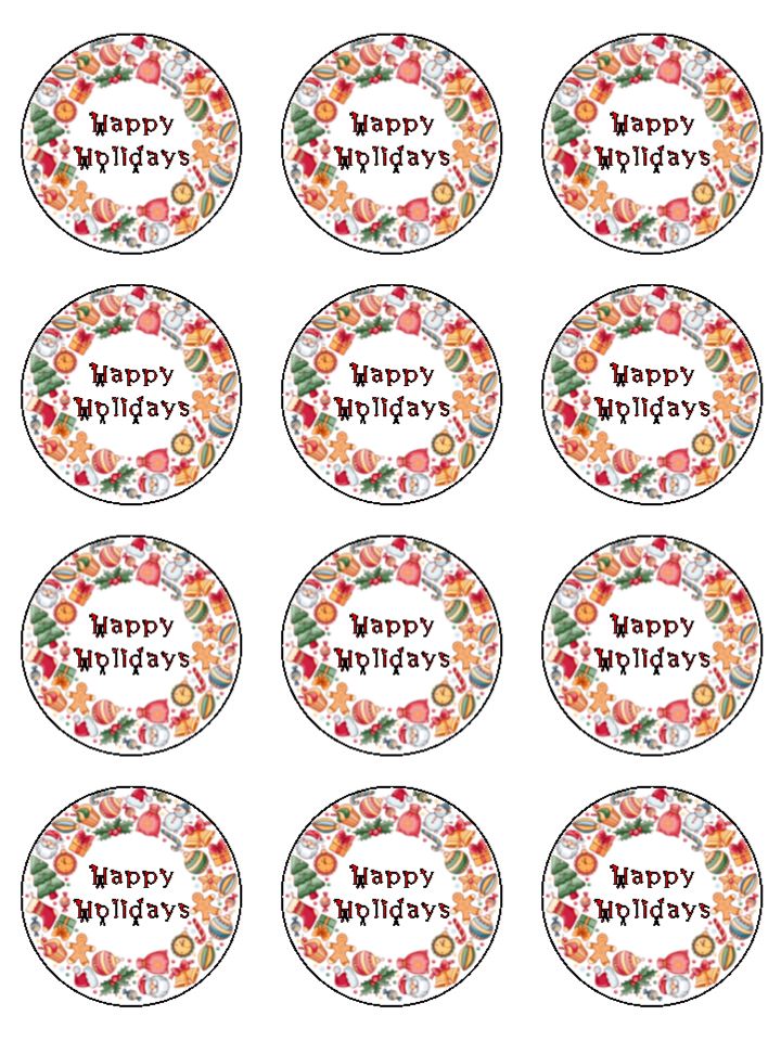 Personalised Seasonal Christmas Happy Holidays Celebration Edible Printed Cupcake Toppers Icing Sheet of 12 Toppers