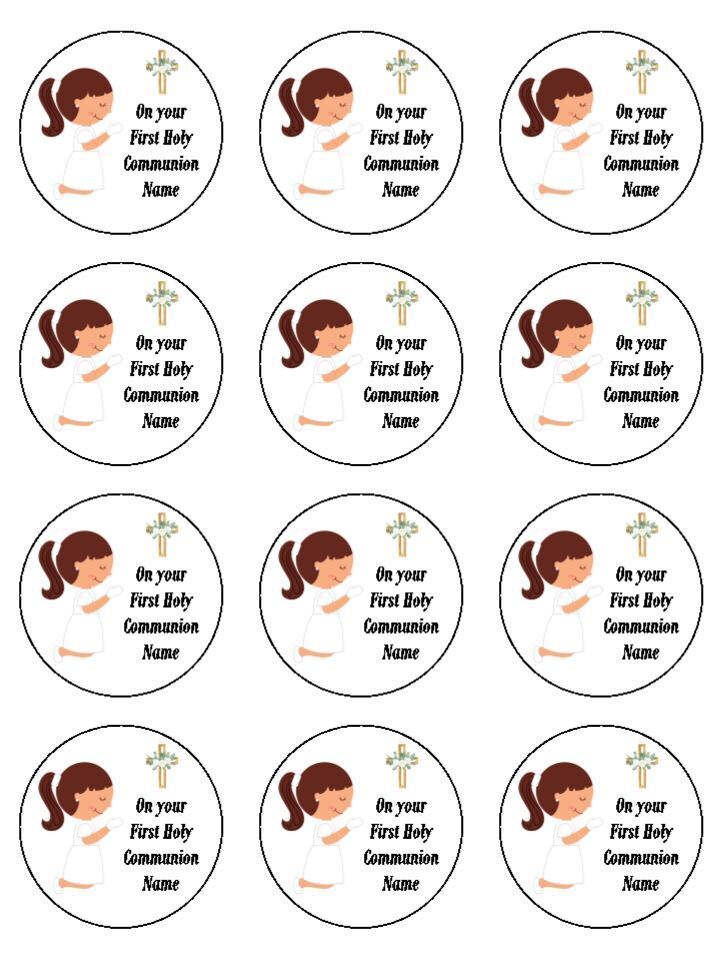 Personalised First 1st Holy Communion Praying Girl Theme Edible Printed Cupcake Toppers Icing Sheet of 12 Toppers