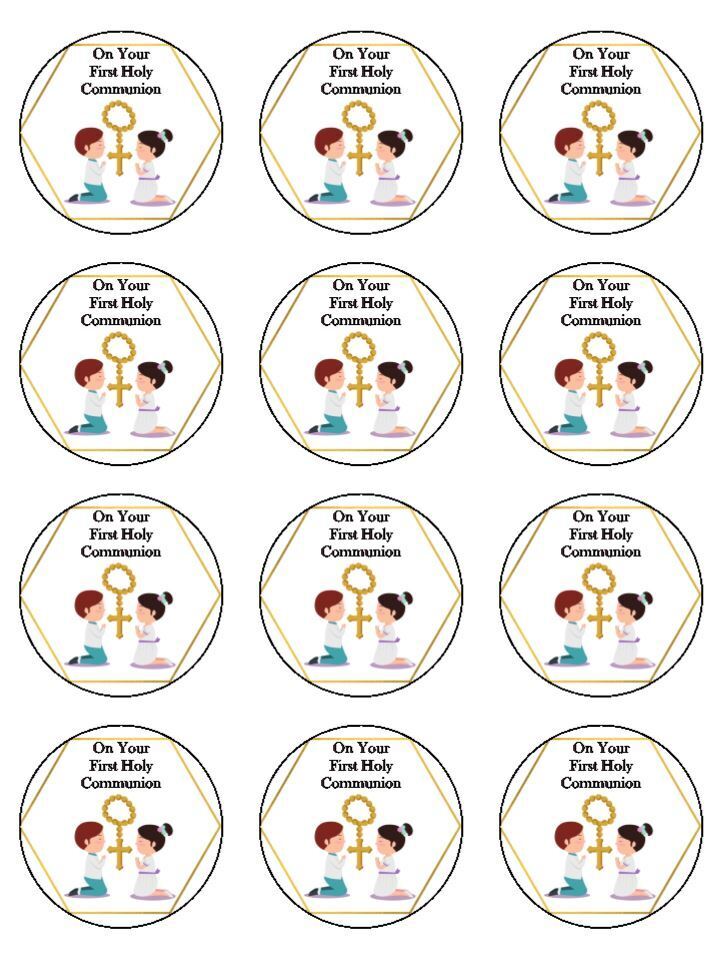 Personalised First 1st Holy Communion Boy and Girl Praying Edible Printed Cupcake Toppers Icing Sheet of 12 Toppers