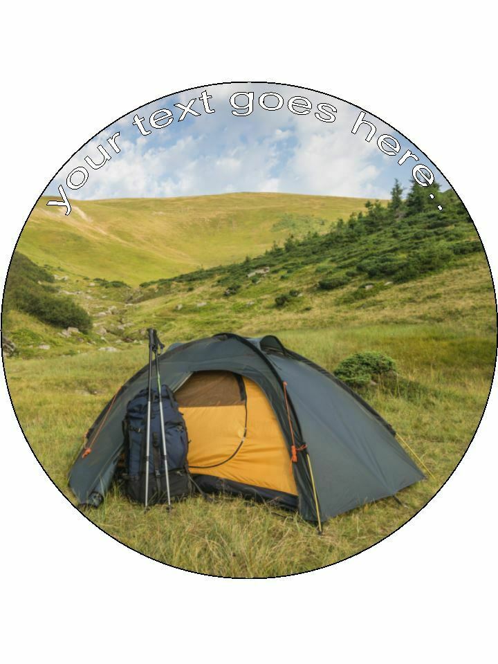camping tent outdoor Personalised Edible Cake Topper Round Icing Sheet - The Cooks Cupboard Ltd